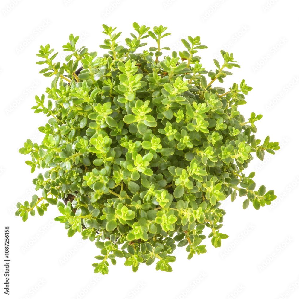 Obraz premium Isolated transparent PNG of vibrant green thyme plant, great for culinary or botanical designs.
