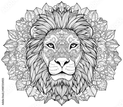 Head of a Lion Mandala Pattern Coloring Page for Adults Intricate Lion Illustration Detailed Mandala Design Relaxing Art Activity for Adults Majestic Animal Art Page