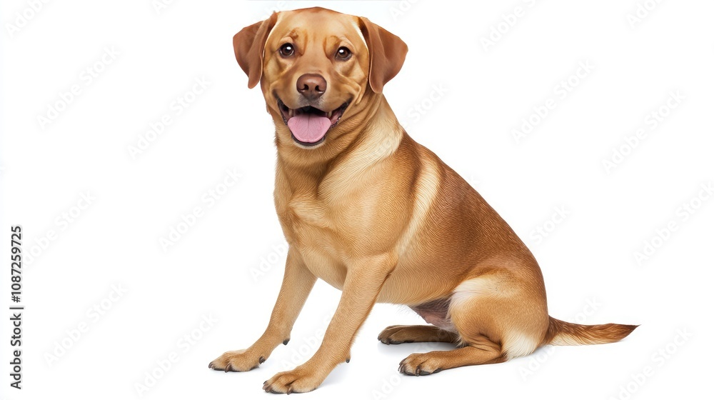 Cheerful dog sitting on a blank white background, tongue out, giving a playful look to the camera Cheerful dog sitting on a blank white background, tongue out, giving a playful look to the camera