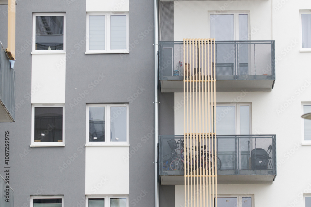 Multi-family apartment block with lots of windows