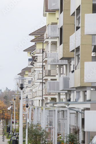 Multi-family apartment block with lots of windows