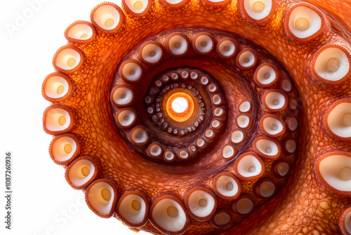 Stunning close-up of an octopus's arm, showcasing the intricate detail and spiral pattern of its suckers.  A mesmerizing natural texture and unique design. photo