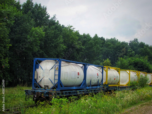 Last few cars of a freight train carrying hazardous materials