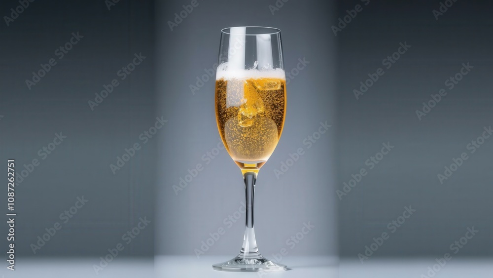 Elegant Champagne Flute with Bubbly Gold Liquid, Perfect for Celebrations, Parties, and Special Occasions