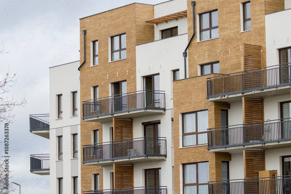 Multi-family apartment block with lots of windows