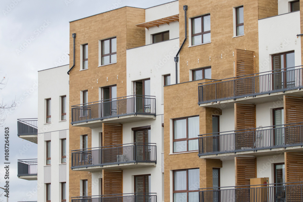 Multi-family apartment block with lots of windows