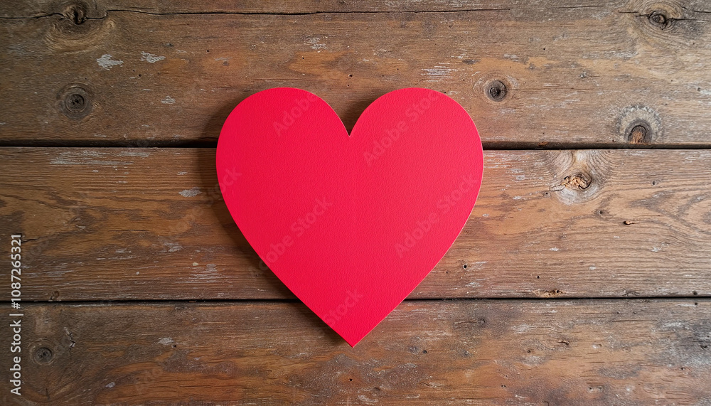 Large red heart cutout on a rustic wooden background for love and decoration themes, Valentine’s Day celebration Large red heart cutout on a rustic wooden background for love and decoration themes, Valentine’s Day celebration