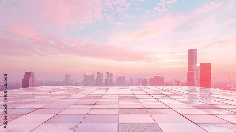 Empty square floor with city skyline background, Cityscape in winter wonderland, snow-covered streets and rooftops Empty square floor with city skyline background, Cityscape in winter wonderland, snow-covered streets and rooftops