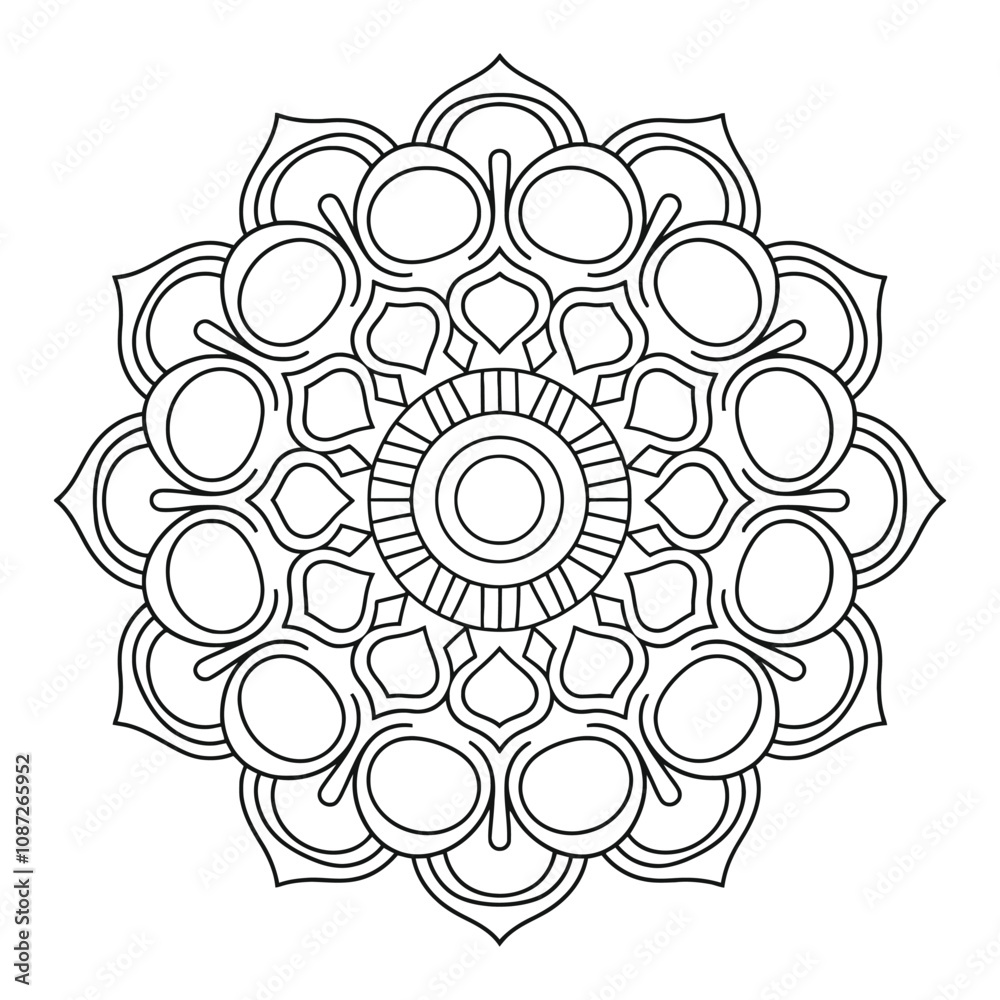 Easy Mandala Black and White Circle Outline - Mandala Coloring Pages for Color Adults and Kids - Simple Mandalas Artwork Art Vector.