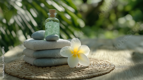 Entspannung und Wellness mit Steinen und Blüte

 photo