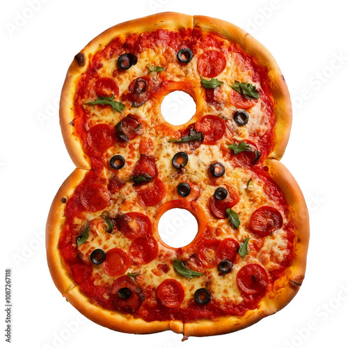 Number 8 made of pizza