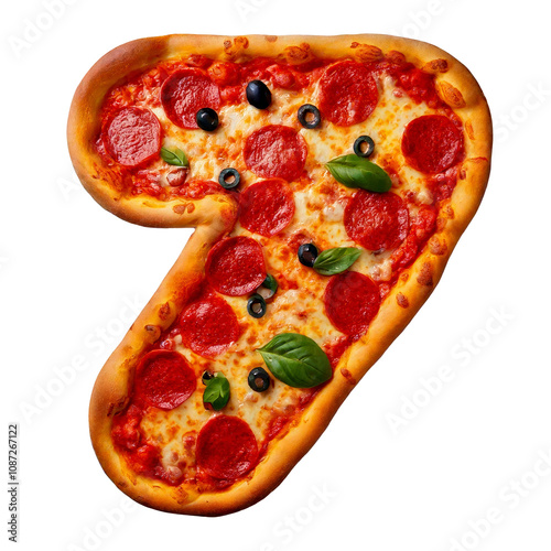 Number 7 made of pizza