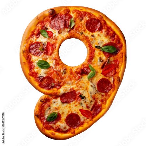 Number 9 made of pizza
