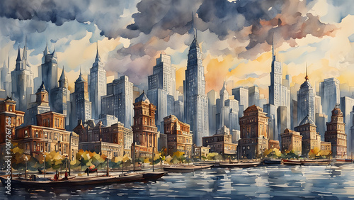 illustration of  NYC, New York city, vintage illustration of NYC, Gorgeous New York city, ai geernated