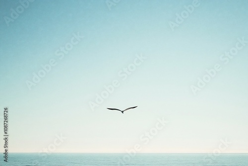 Solitude in Flight  A Bird Gliding Over a Tranquil Sea
