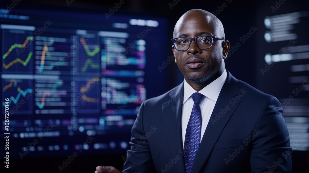 Professional man discussing financial data in a modern setting.