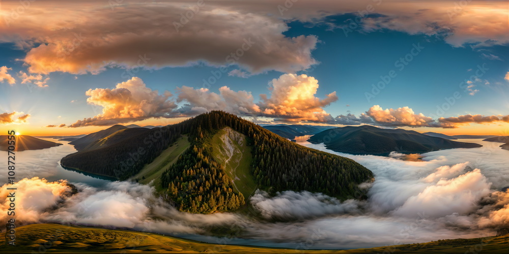 Fototapeta premium Full 360 degrees seamless spherical panorama HDRI equirectangular projection of shadows over rolling hills sunset. Texture environment map for lighting and reflection source rendering 3d scenes.