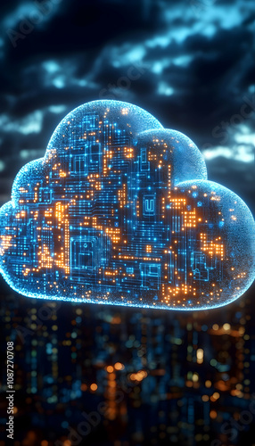 Wallpaper Mural Glowing cloud computing circuit board over city. Torontodigital.ca
