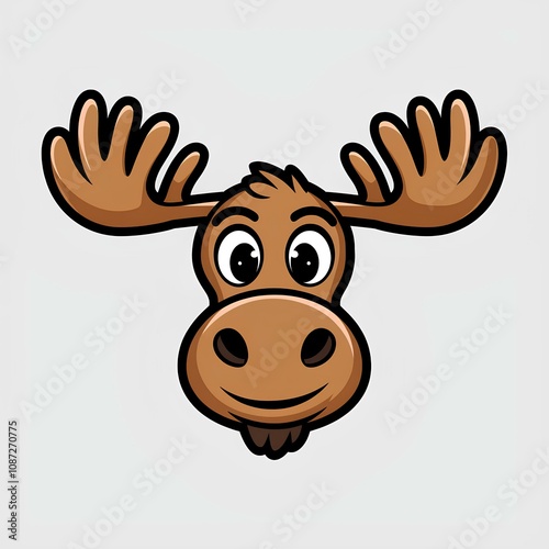 Cute Moose Head Logo - Simple Cartoon Animal Face with Antlers, Vector Mascot Design Icon in Modern Style, Isolated Character for Brand, Game, or App photo