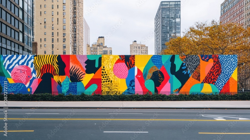 Naklejka premium Black Consciousness Day Vibrant urban street art mural in a downtown cityscape