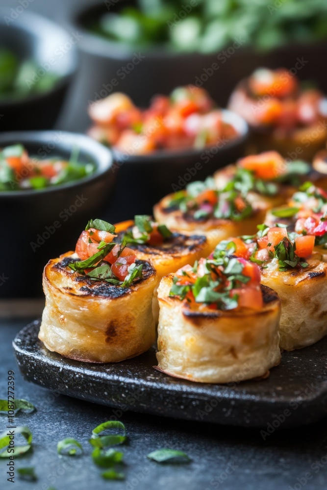 Gourmet bite-sized appetizers with tomato salsa for summer entertaining Gourmet bite-sized appetizers with tomato salsa for summer entertaining