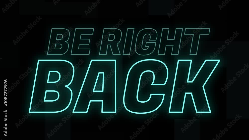Be right back stream overlay animation with flickering text 4k video