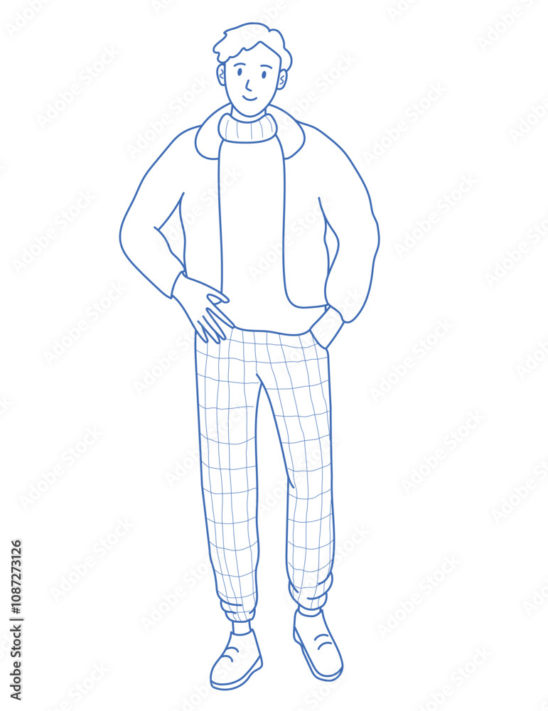 Casual dressed man. Student, young worker. line art Casual dressed man. Student, young worker. line art