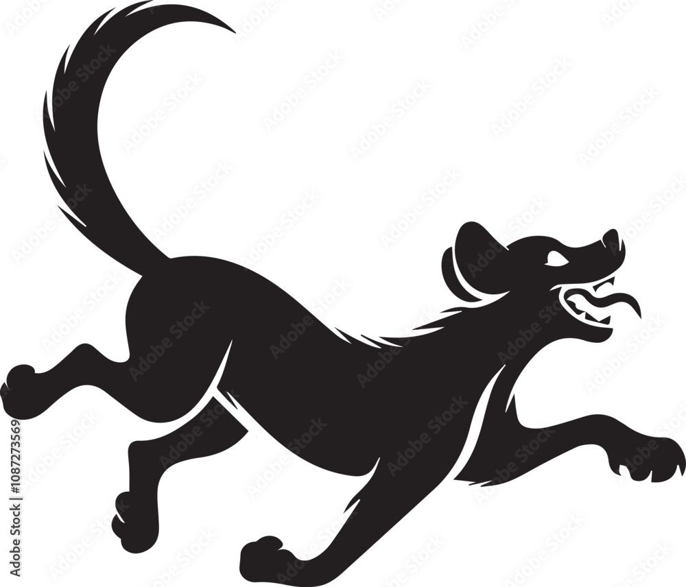 Fototapeta premium A playful hyena silhouette chasing its own tail