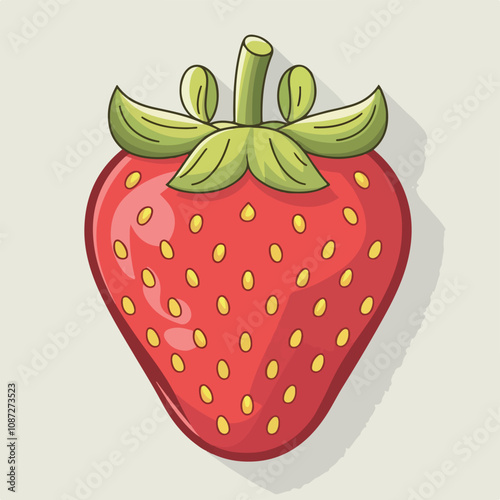 Strawberry Cartoon Style:
"Create a flat-style vector illustration of a single strawberry in a cartoon style. The strawberry should be bright red with small, yellow seeds, simple, clean lines, and li