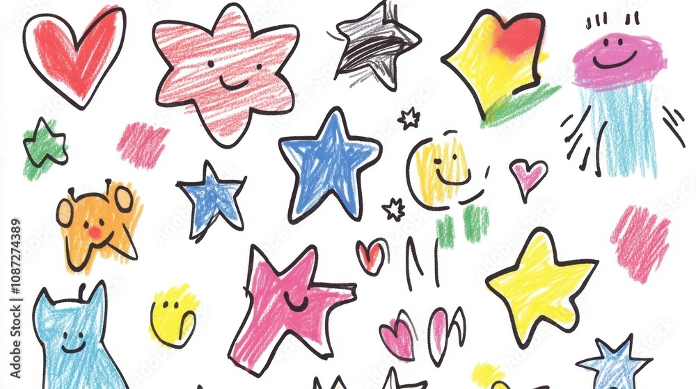 Colorful Hand-Drawn Doodle Stars and Shapes Pattern Colorful Hand-Drawn Doodle Stars and Shapes Pattern