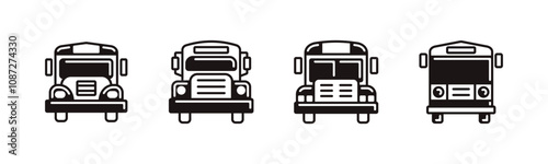 school bus public transport icon set school travel transportation transportation vehicle station arrival signs vector illustration for web and app