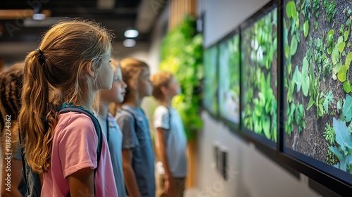 Children engaged in interactive nature exhibit urban gallery education