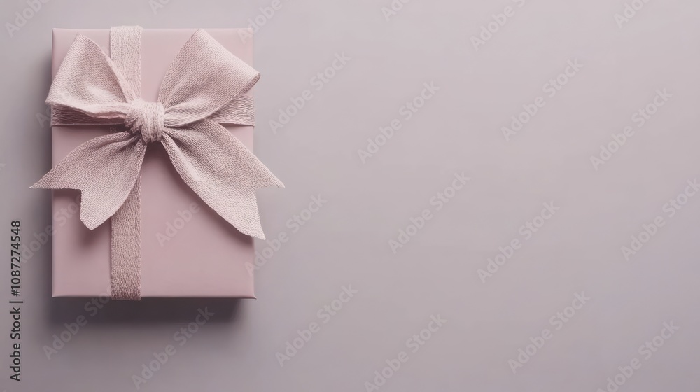 A neatly wrapped pink gift box with a bow on a light background. A neatly wrapped pink gift box with a bow on a light background.