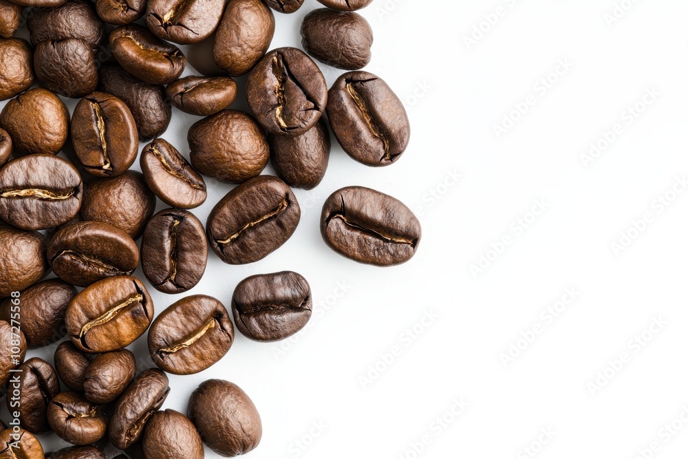 Premium roasted coffee beans on a clean white background for a fresh, aromatic vibe. Premium roasted coffee beans on a clean white background for a fresh, aromatic vibe.