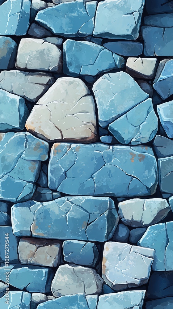 Fototapeta premium Seamless pattern of stacked blue stone bricks.