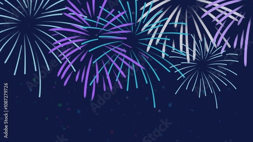 New Year's fireworks vector depicts a series of brightly colored explosions radiating in the night sky. Fireworks vector illustration in various graphic applications, such as posters	