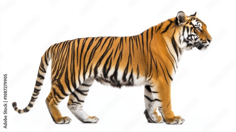 Naklejka premium Regal Siberian Tiger in Side View Captured in Gigapixel Quality for Wildlife and Nature Photography Enthusiasts