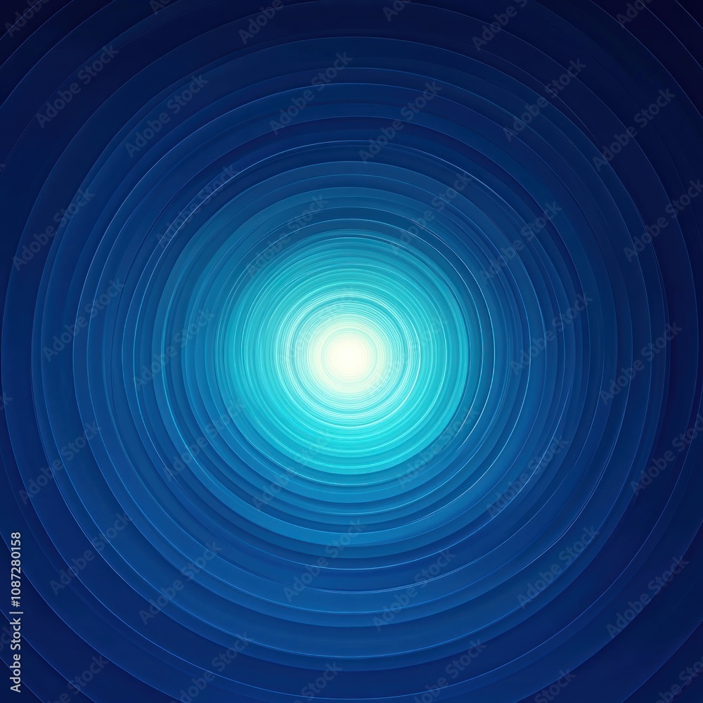 Abstract Blue Concentric Circles with a White Glowing Center