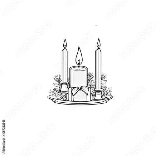 A line drawing of three candles on a plate SVG illustration art 
