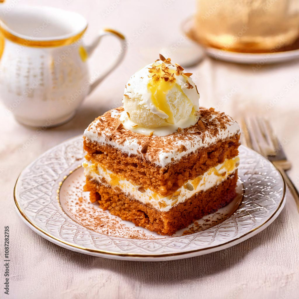 piece of ice cream vanilla cake on a plate piece of ice cream vanilla cake on a plate