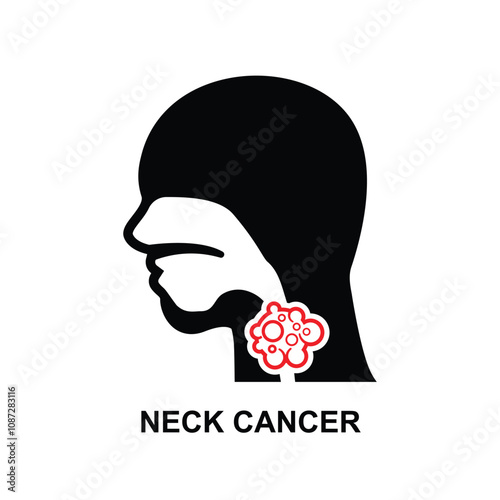 Neck cancer icon. Head and neck malignancy. Oropharyngeal cancer isolated on background vector illustration.