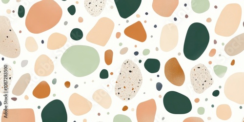 Terrazzo pattern with beige, green, and brown coloring on a white background