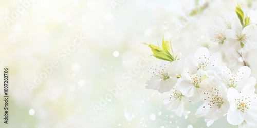 White cherry blossoms on a blurred bokeh light background