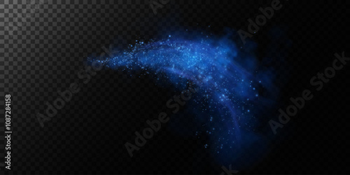 Fantastic smoke background. Magic smoke with glitter and small particles of twinkling stars, fog with luminous particles, blue vapor with stardust. Vector illustration.	