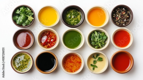 A Colorful Array of Different Types of Dressings Displayed in Small Bowls, Perfect for Enhancing Every Meal with Flavor and Style