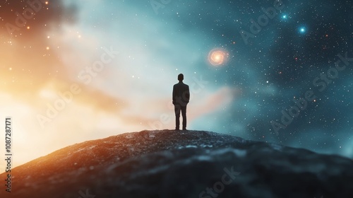 Dreamlike Scene of a Person on a Hill