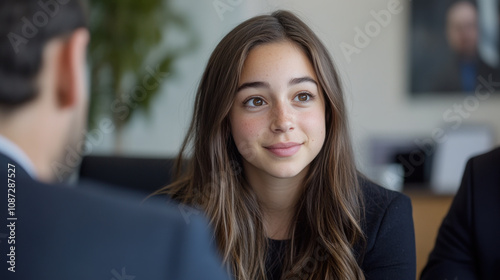 Wallpaper Mural Canadian business woman talking to colleagues at a meeting or job interview Torontodigital.ca