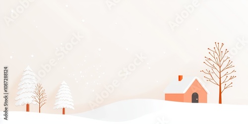 A serene winter landscape featuring a cozy house and snow-covered trees.