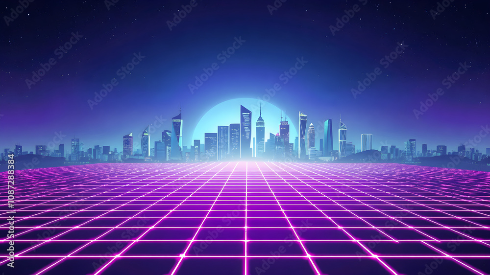 Futuristic cyber skyline background in blue and purple tones. Futuristic cyber skyline background in blue and purple tones.