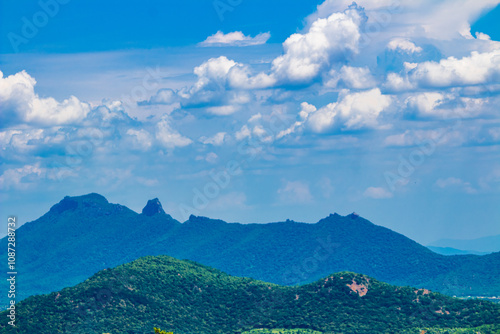 Beautiful landscape with mountains and blue sky. Yercaud hill station, Tamil Nadu, India photo